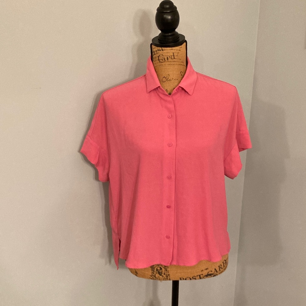 Rachel Zoe Pink Button Down Shirt Women Size Oversized Small